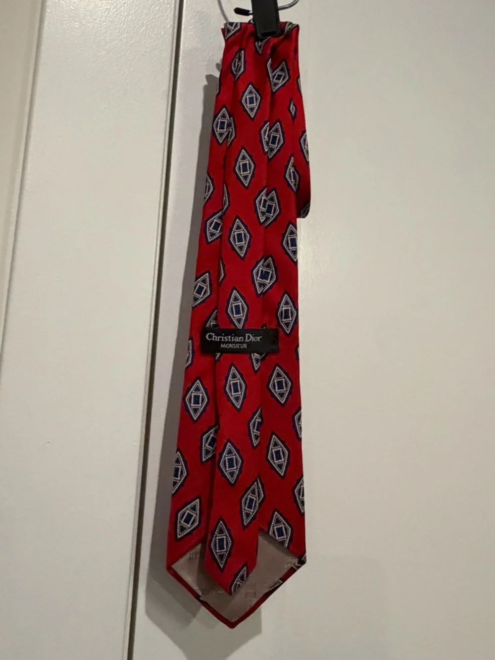 Christian Dior Silk Men's‎ Tie Necktie Red Geometric Made in USA Italy Vintage